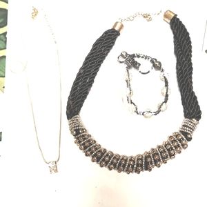 Vintage necklace lot and bracelet black cz silvertoned fashion